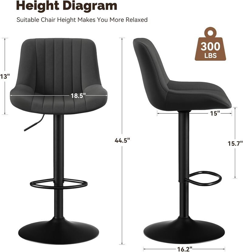 Swivel Bar Stools Set of 2, Upholstered Counter Height Bar Stools with Back and Footrest, 360 Degree Swivel Kitchen Island Chairs, Modern Barstools for Kitchen Counter, Home Bar, Dining image number 5