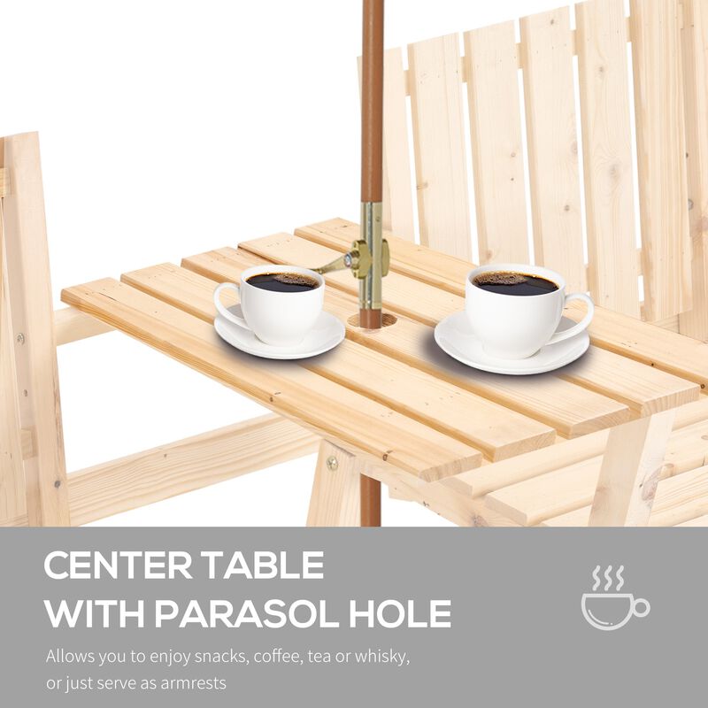 Natural Wood Outdoor Duo: Garden Loveseat with Umbrella Hole Table