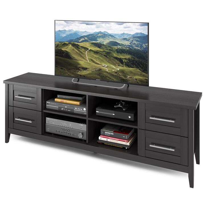 CorLiving Jackson Extra Wide TV Bench in Black Wood Grain Finish, For TVs up to 80