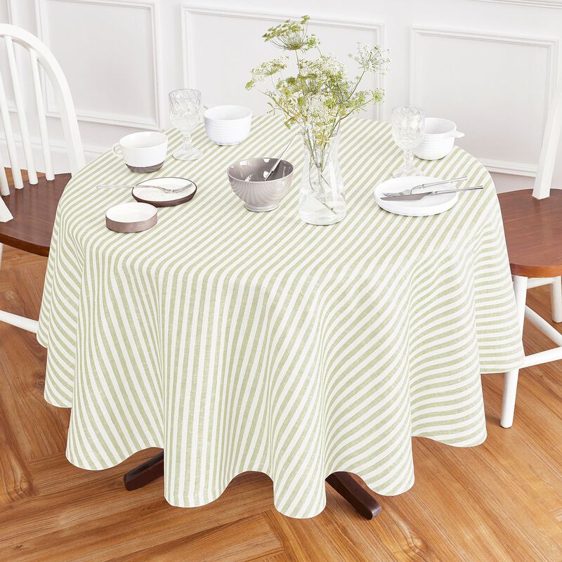 Solino Home Amalfi Stripe 100% Linen Round Tablecloth &ndash; Handcrafted, Machine Washable, Perfect for Holiday and Everyday Dining