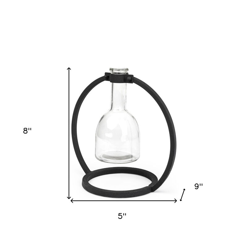 Modern Abstract Cylinder Glass and Metal Vase for Living Room Decor