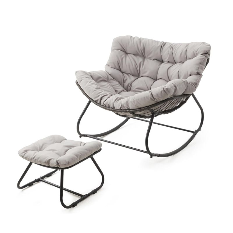 Hivvago Wicker Egg Rocker Chair with Ottoman image number 3