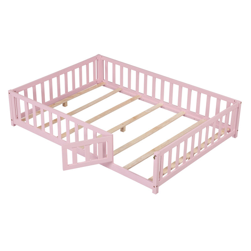 Montessori Floor Bed Frame with Guardrails, Safety Door and Latch image number 4