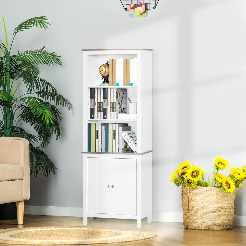 HOMCOM 69'' Freestanding Storage Cabinet, Bathroom Linen Tower, Kitchen Cupboard, Buffet Cabinet, Bookcase with Double Door 3-Tier Shelf for Home Office, White