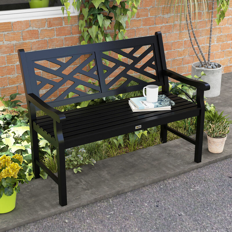 Outsunny 43.25" Outdoor Garden Bench, Wooden Bench, Poplar Slatted Frame Furniture for Patio, Park, Porch, Lawn, Yard, Deck, Black