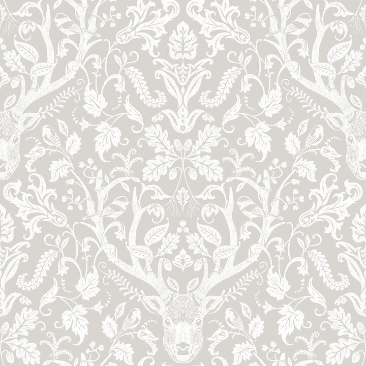 Kiwassa Grey Antler Damask Wallpaper