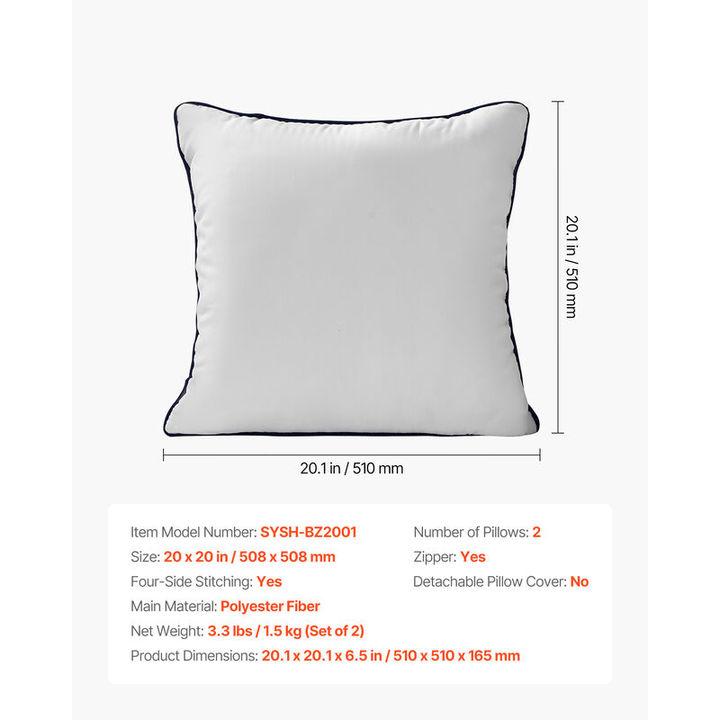 20 x 20 in Throw Pillow Inserts Pack of 2 White Down Alternative Pillows Square image number 6