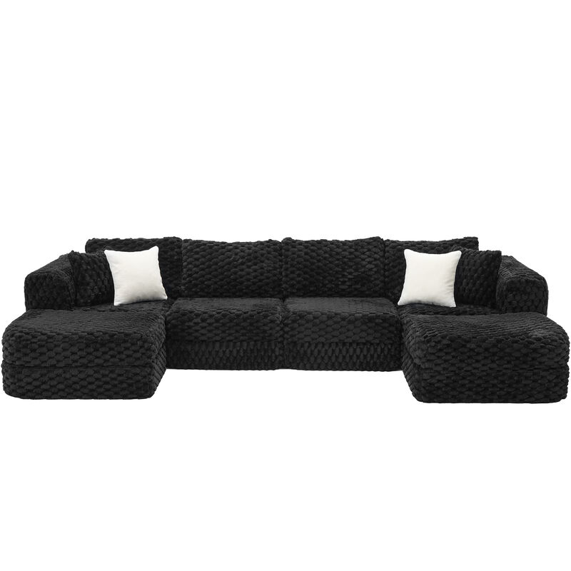 Merax Modular U-Shape Bubble Velvet Sofa Configurable Design with Movable Ottomans & Colorful Cushions image number 0