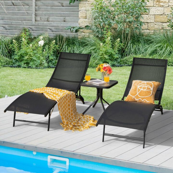 Hivvago 2 Pieces Patio Folding Stackable Lounge Chair Chaise with Armrest-Black