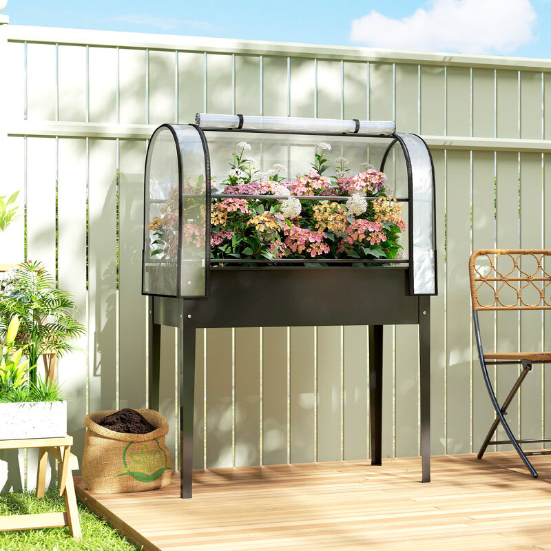 Hivvago Elevated Metal Garden Box with Flip-Up Cover and Drainage image number 1