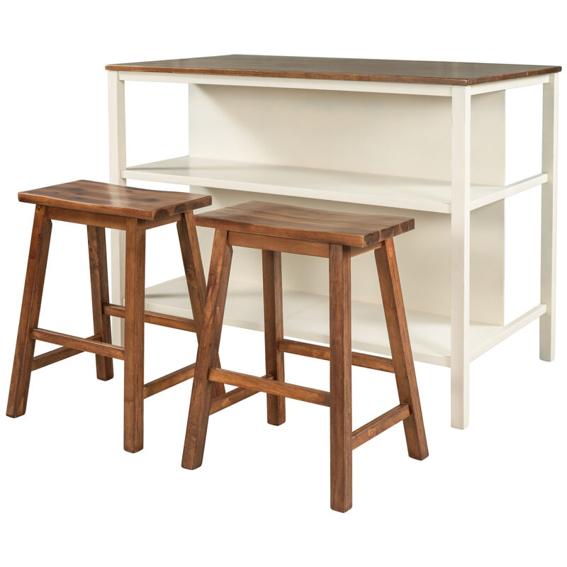 Solid Wood Rustic 3-piece Stationary Kitchen Island Set