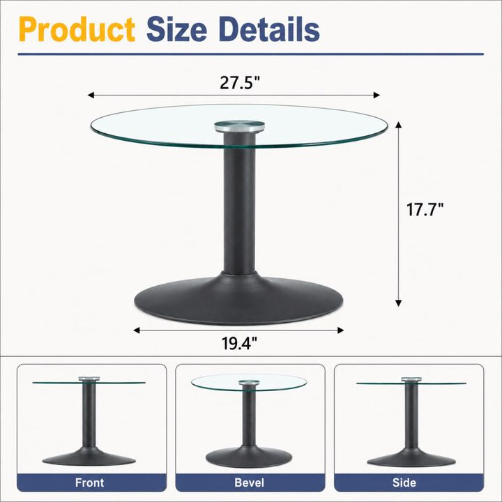 GOODSILO Round Tempered Glass Coffee Table with Sturdy Metal Base Multi-Purpose Side Table for Living Room Balcony Study Small Apartment Friendly Home Furniture
