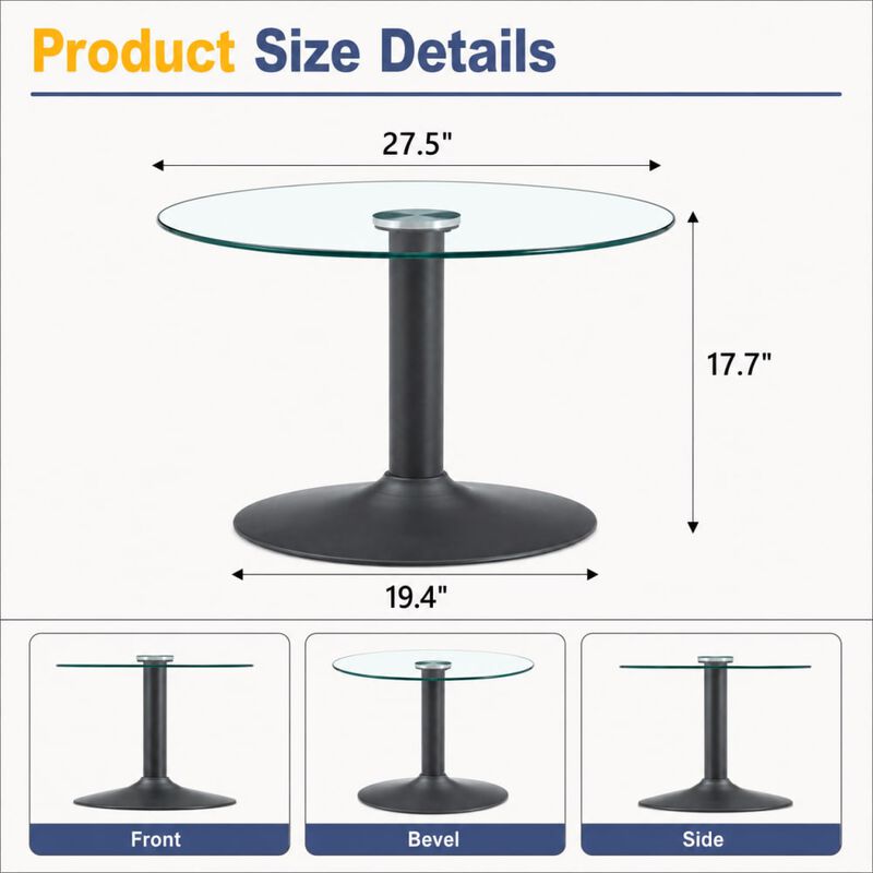 GOODSILO Round Tempered Glass Coffee Table with Sturdy Metal Base Multi-Purpose Side Table for Living Room Balcony Study Small Apartment Friendly Home Furniture image number 1