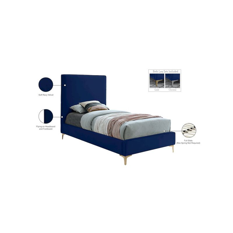 Meridian Furniture Geri Navy Velvet Twin Bed