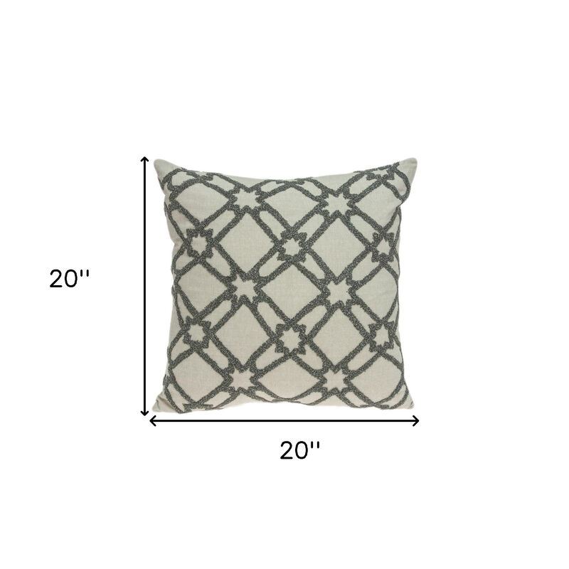 HomeRoots 20" Beige and Gray Diamond Cotton Throw Pillow With Embroidery image number 4