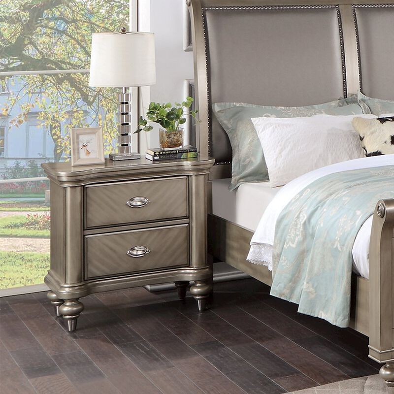 Simple Relax 2 Drawer Nightstand with Round Legs in Grey image number 4