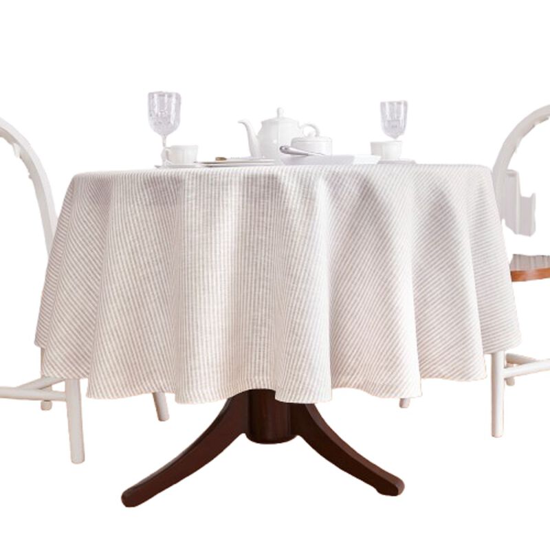 Solino Home Narrow Stripe 100% Linen Round Tablecloth &ndash; Handcrafted, Machine Washable, Perfect for Holiday and Everyday Dining