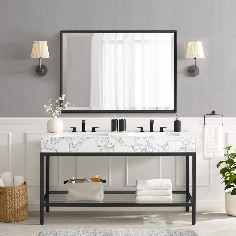 Kingsley 60" Black Stainless Steel Bathroom Vanity image number 8