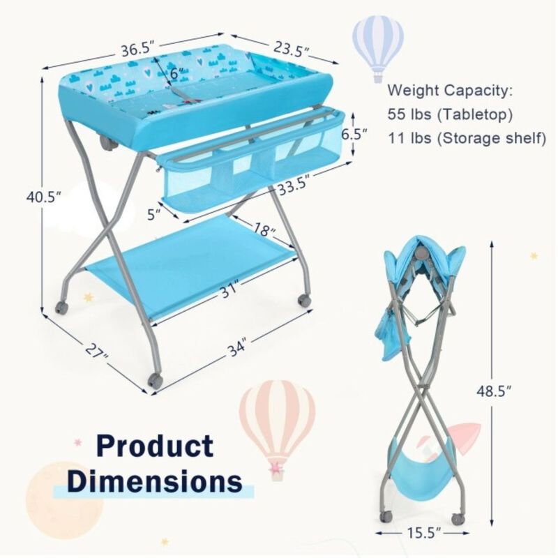 Hivvago Blue Folding  Wide Nursery Baby Diaper Changing Table