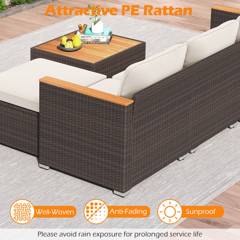 5-Piece Wicker Patio Conversation Set with Comfortable Cushions and Coffee Table-White image number 6