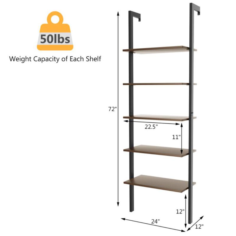 Hivvago 5-Tier Wood Look Ladder Shelf with Metal Frame for Home