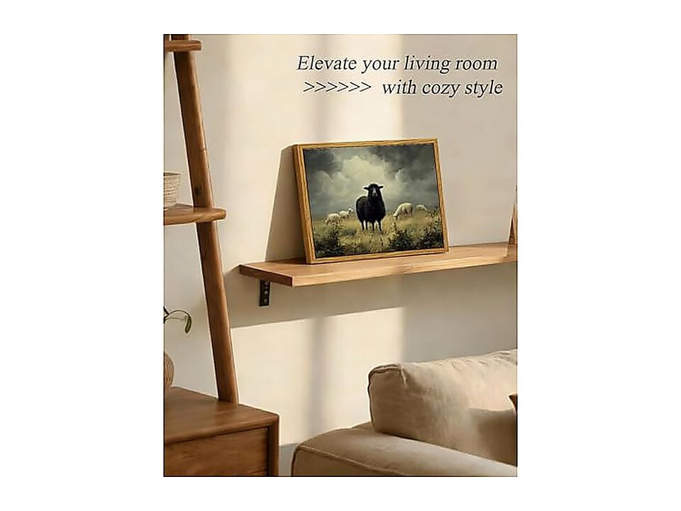 Vintage Framed Canvas Wall Art Farmhouse Black Sheep Decor Rustic Retro Antique