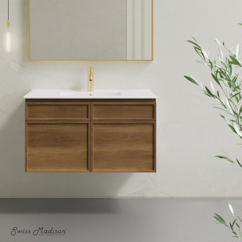 St. Tropez 36" Wall-Mounted Bathroom Vanity in Brown Oak with Sink Top image number 1