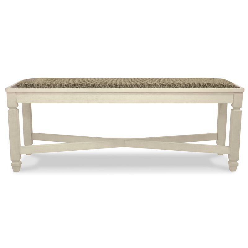 Bolan Large Dining Bench with Heavy Woven Fabric, White Wood, 50 Inch - Benzara