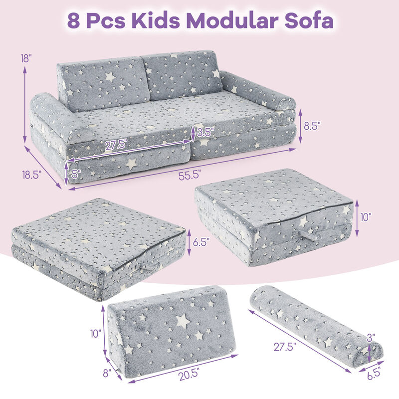Fun 8-Piece Kids Modular Sofa – Glow-in-the-Dark Play Couch for Toddlers