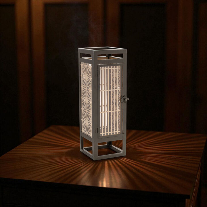 Wood Candle Holder with Intricate Cut-Outs and Metal Frame for Ambient Lighting