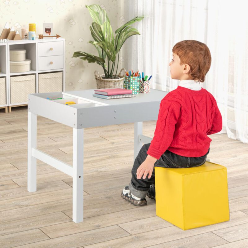 Hivvago 3 in 1 Wooden Kids Table with Storage and Double-Sided Tabletop