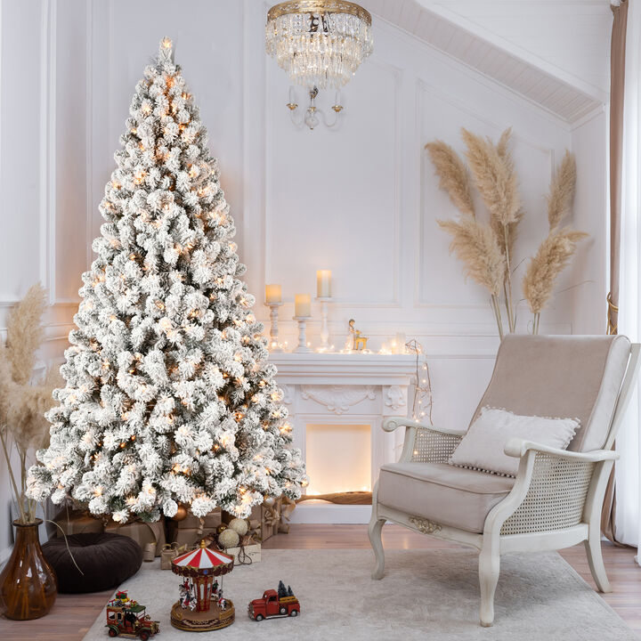 8ft Flocked Pre-Lit Christmas Tree with 500 UL Warm White Lights