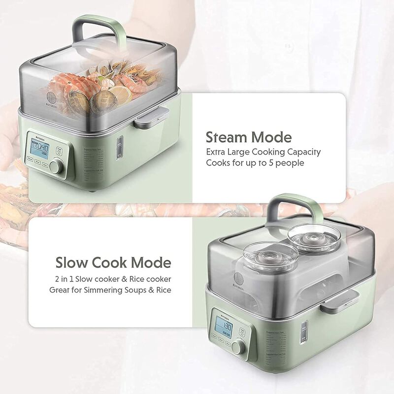BUYDEEM G563 5-Quart Electric Food Steamer for Cooking, One Touch Vegetable Steamer, Digital Multifunctional Steamer, Quick Steam in 60s, Stainless Steel Steamer Tray & Glass Lid