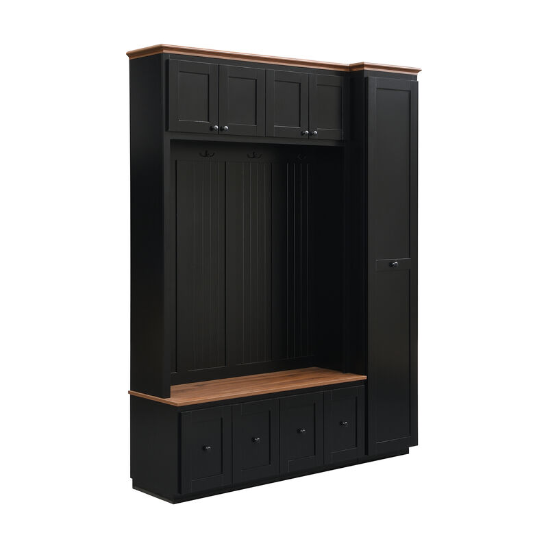 Merax Farmhouse Hall Tree with 2 Top Cabinets, 4 Drawers, Extra-Large Side Storage image number 0