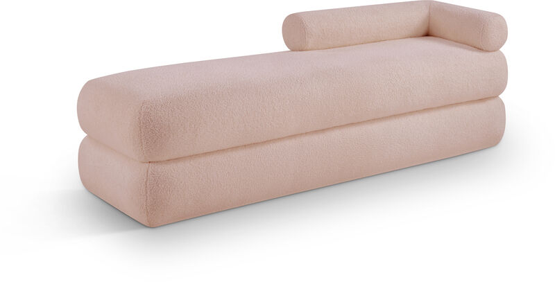Meridian Furniture Kennedy Pink Faux Shearling Teddy Fabric Bench
