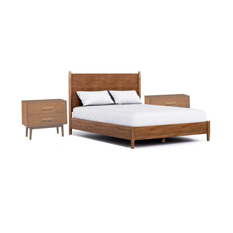 3pc King Bedroom Set, Walnut Brown, Nickel Wood, 2 Nightstands image number 0