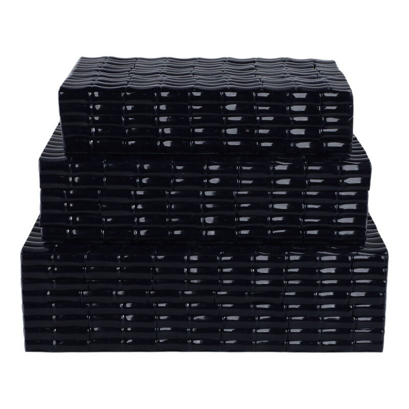 S/3 Faux Bamboo Boxes, Navy image number 4