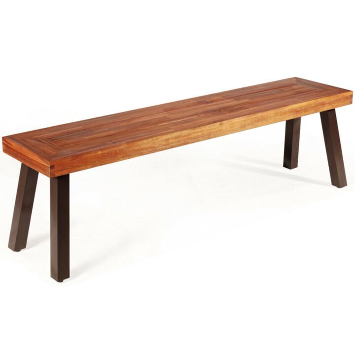 Hivvago Patio Acacia Wood Dining Bench Seat with Steel Legs