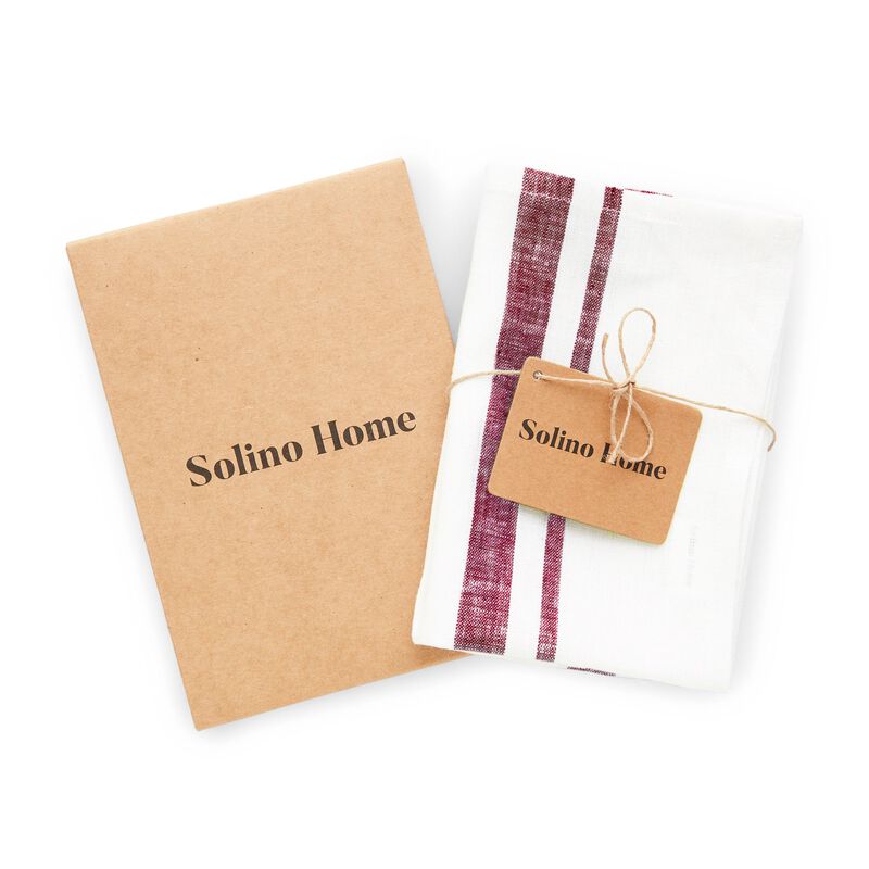 Solino Home 100% Pure Linen Kitchen Towels 17 x 26 Inch Set of 2 - French Stripe