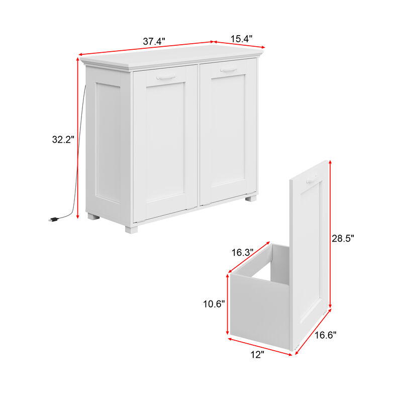 FUFU&GAGA Modern Kitchen Cabinet Tilt-Out Trash Cabinet with Ozone Deodorizer Concealed Storage 37.4 in. L x 15.4 in. W x 32.2 in. H White