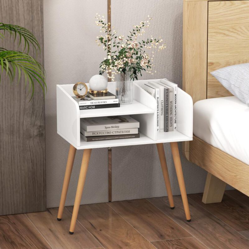 Hivvago Mid Century Modern Nightstand  with Open Shelves