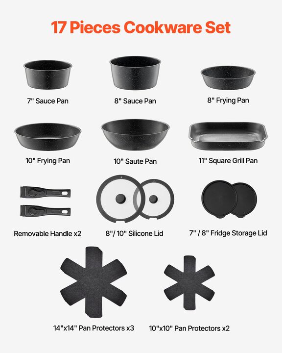 17-Piece Granite Nonstick Pots and Pans Set Induction Compatible