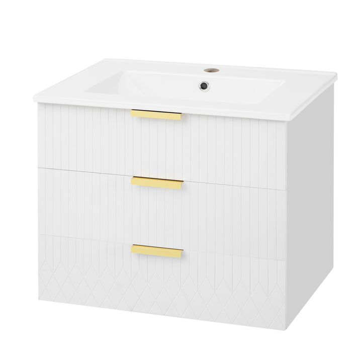 ELEMENT ACE Modern Wall Mounted Floating Bathroom Vanity Cabinet with Ceramic Basin Sink