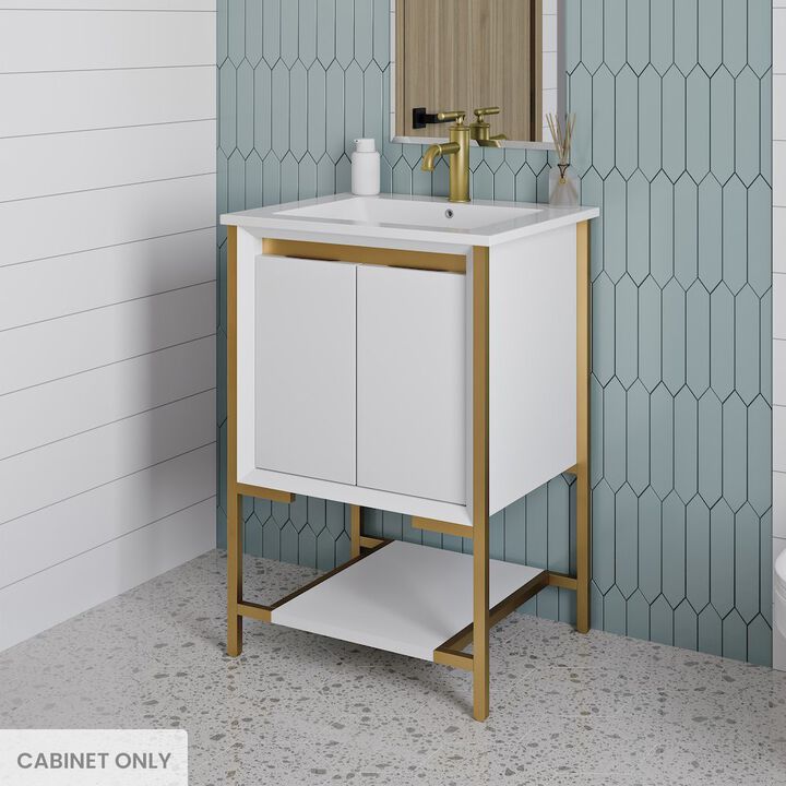 24 Bathroom Vanity in White and Brushed Gold Cabinet Only