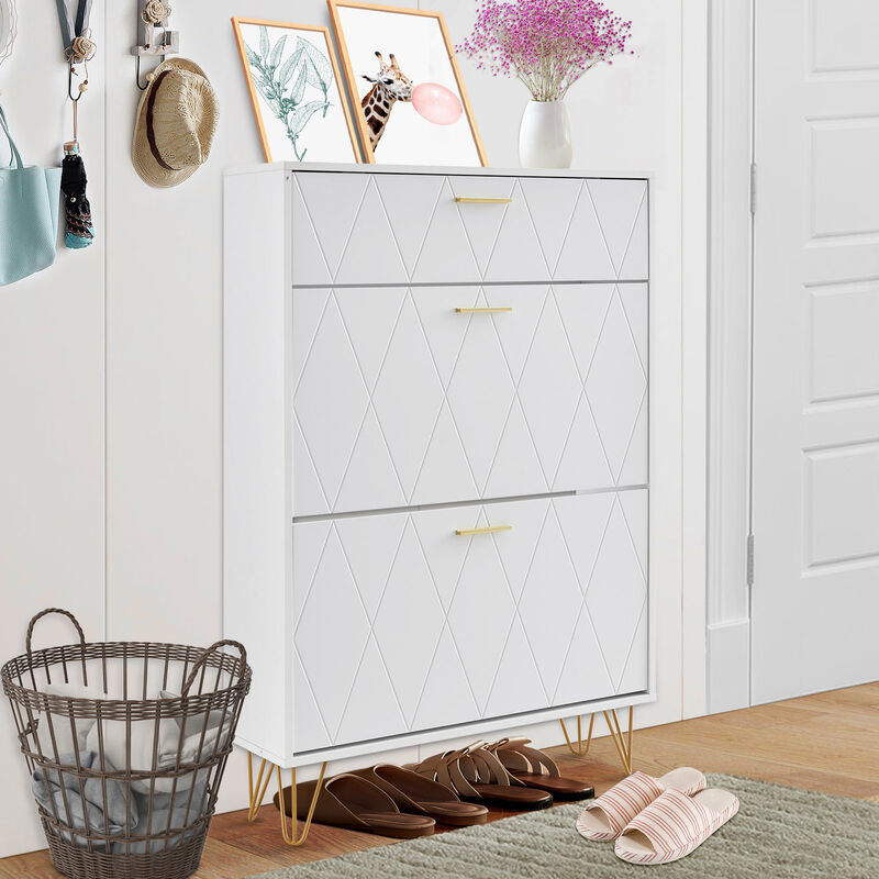 Shoe Cabinet with 3 Flip Drawers, Freestanding Storage for Entryway or Hallway