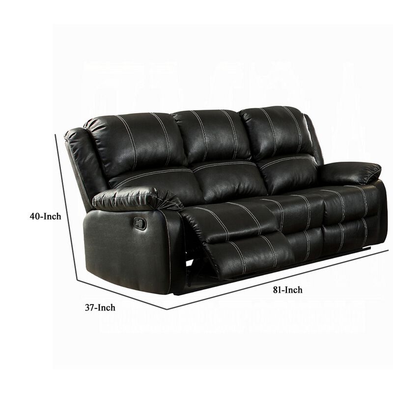 Zuru Motion Manual Recliner Sofa, 3 Seater, Plush Black Faux Leather