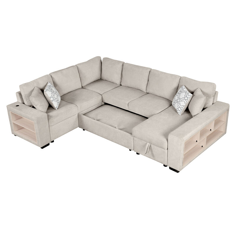 Merax U-shaped Sectional Sofa Pull-out Sofa Bed image number 3