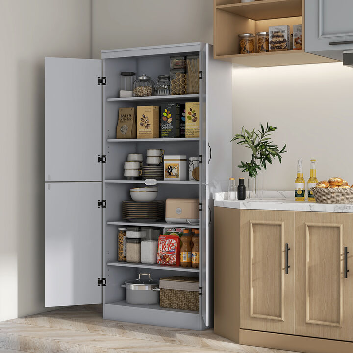 70" Modern Kitchen Pantry Storage Cupboard Cabinet w/ 6-Tier Shelving, White