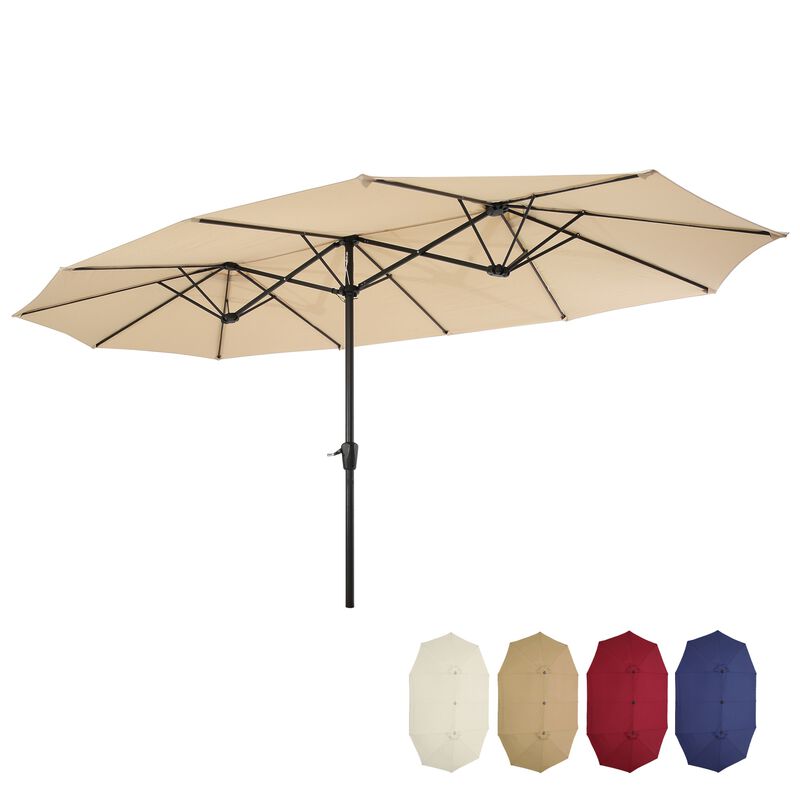 15x9 Ft Large Double-Sided Rectangular Outdoor Twin Patio Market Umbrella with Crank for Ourdoor Space