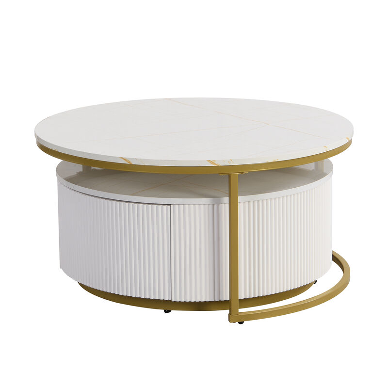 Merax Modern Round Nesting Coffee Table Fluted with Drawer image number 7